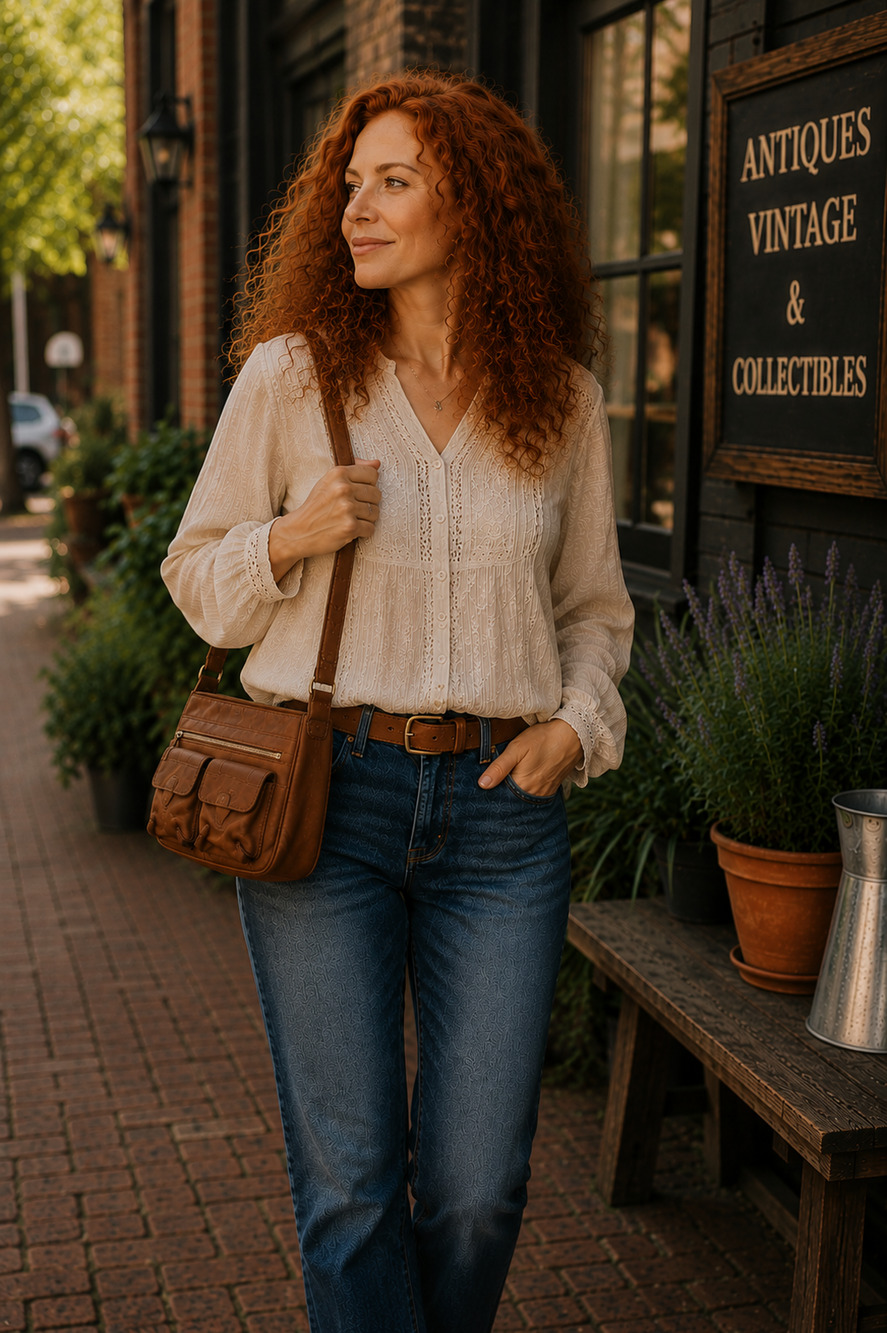 Fossil 2 Outer Pocket Brown Leather Messenger Shoulder Bag Flap Pockets